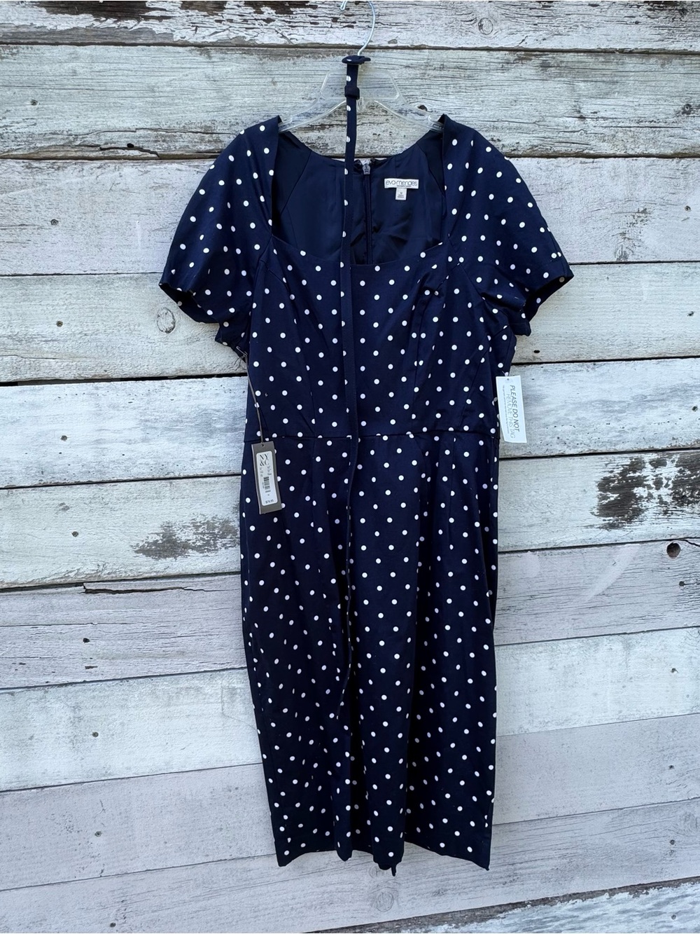 Polka Dot Navy Midi Dress with Puff Sleeves with belt
